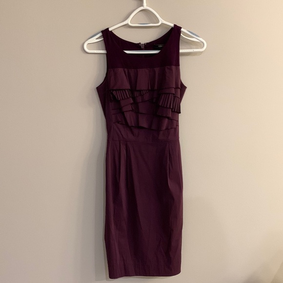BCBGMaxAzria burgundy ruffled dress, comes with a black and gold belt! - Picture 1 of 2